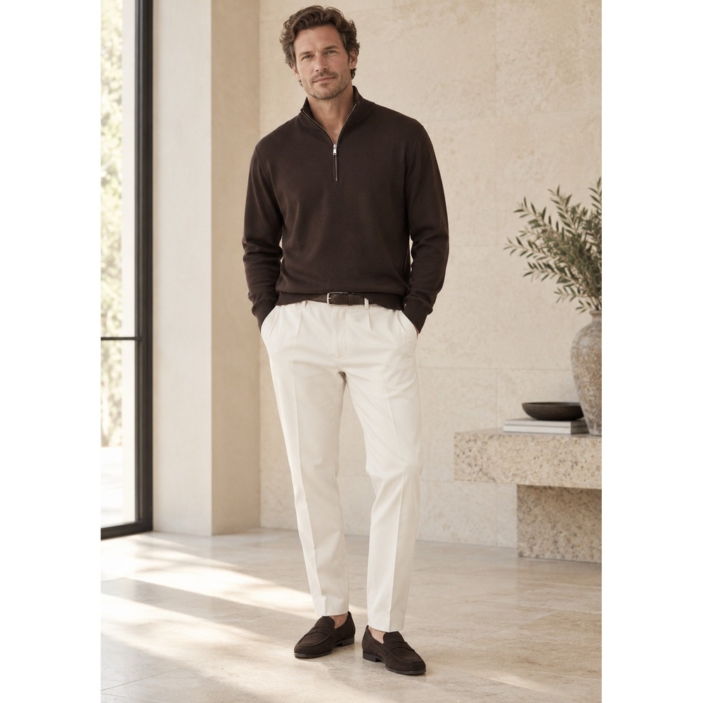 Massimo Dutti Merino Wool Quarter Zip Sweater Brown XL 0934/340/507